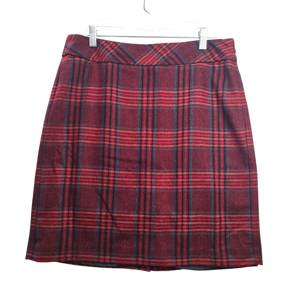 Eddie Bauer Red Tartan Plaid Wool Blend Lined Academia Pencil Skirt‎ Size 8